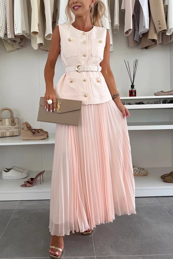 Women Sleeveless Vest and Skirt Two-Piece Set - Polyester Style