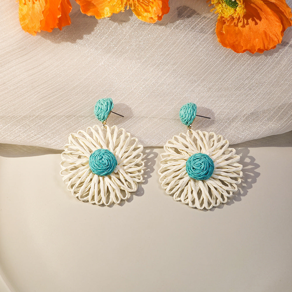 Bohemian Holiday Style Handmade Braided Floral Earrings