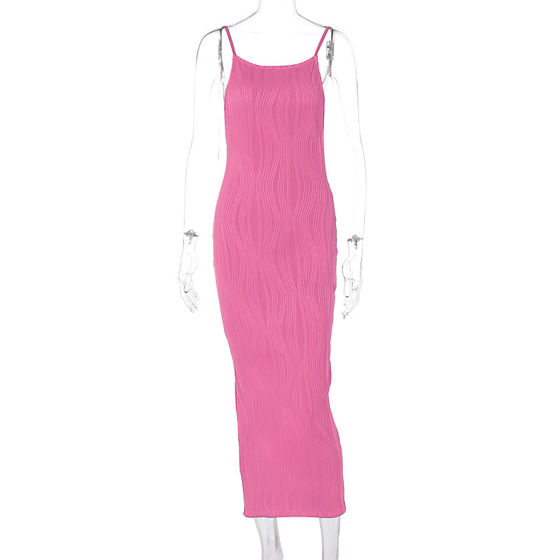 Robe sexy à bretelles spaghetti de couleur unie pour femme