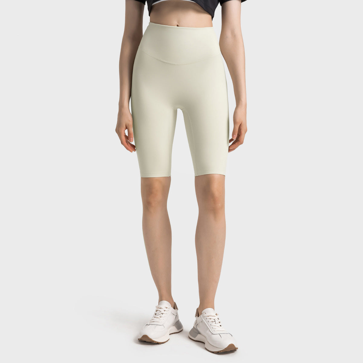 Short de yoga taille haute décontracté et tendance pour femme, couleur unie