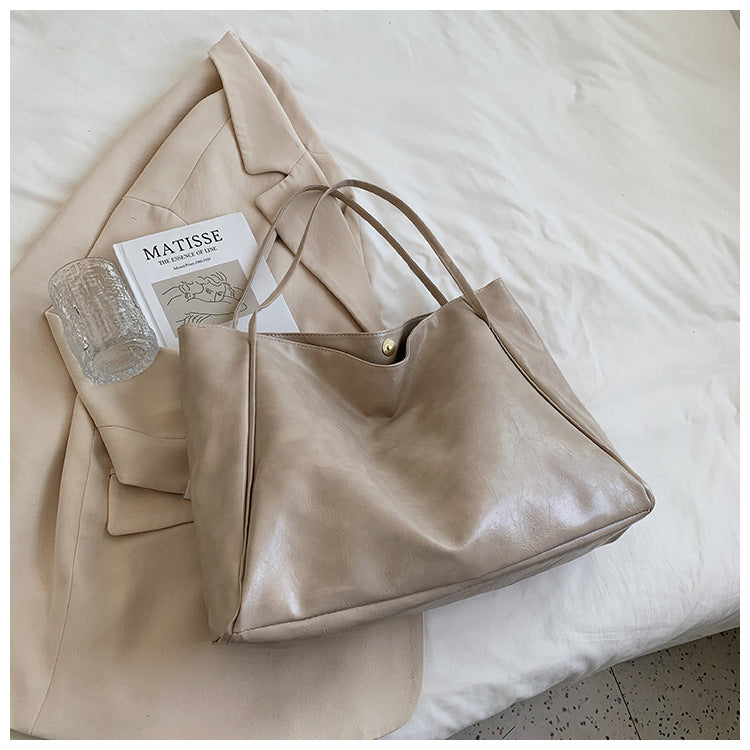 Bolso tote informal sencillo de piel de color liso para mujer