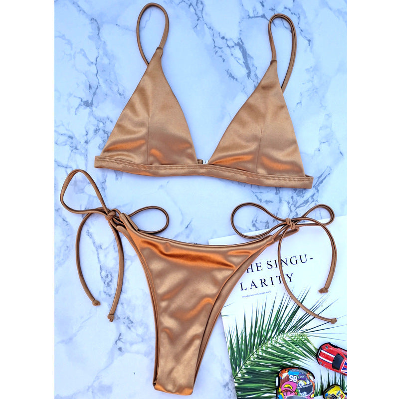 Women Fashion Sexy Solid Color Strap Bikini Swimsuit Set