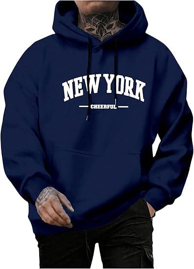 Men's Casual Fashion Letter Print Fleece-Lined Hoodie