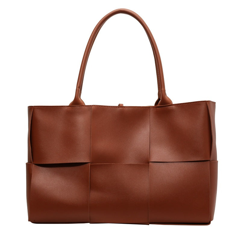 Bolso tote grande retro de PU tejido para mujer