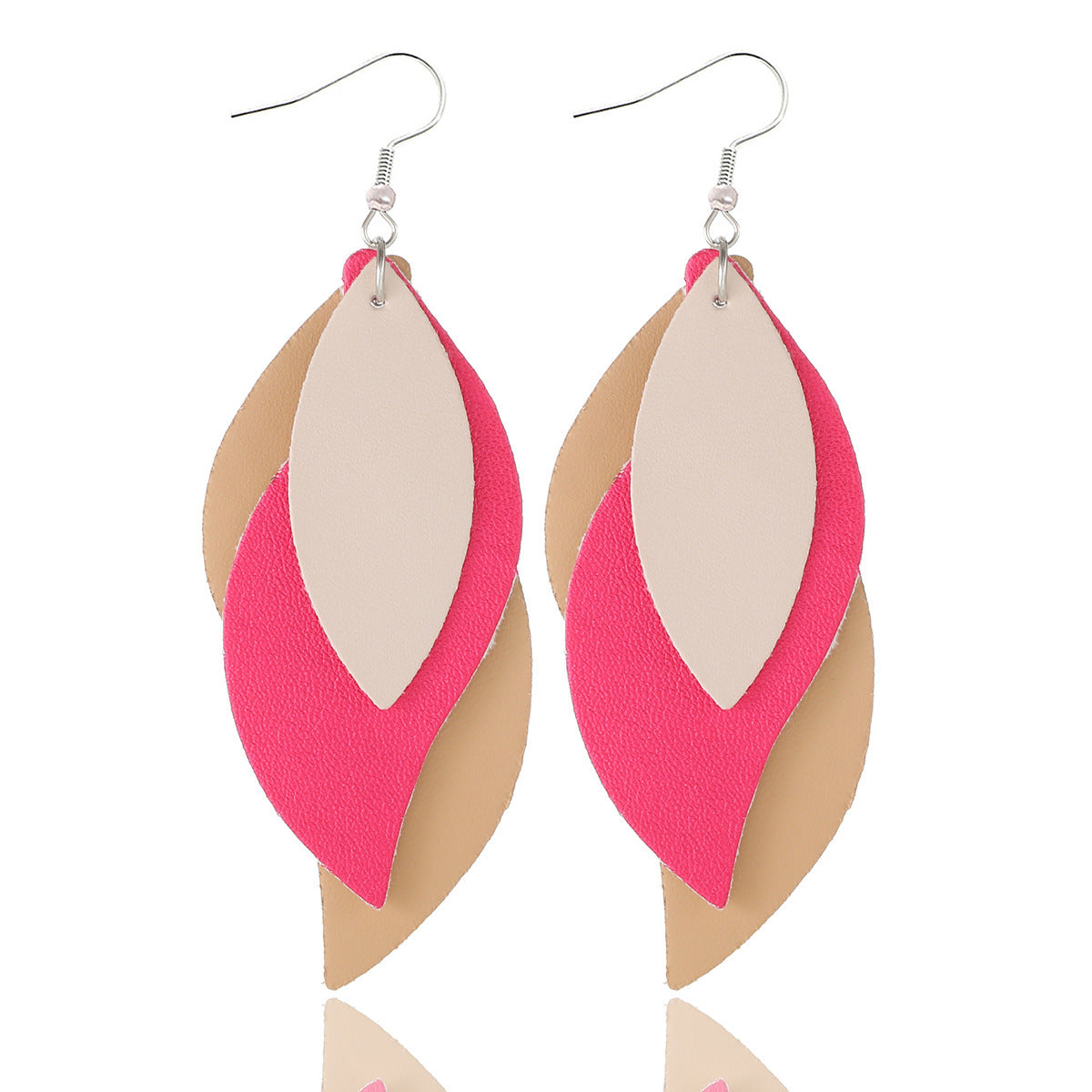 Women Fashion Pu Leather Triple Leaf Shape Earrings