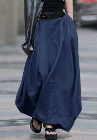 Women Fashion Casual Solid Color High Waist Skirt