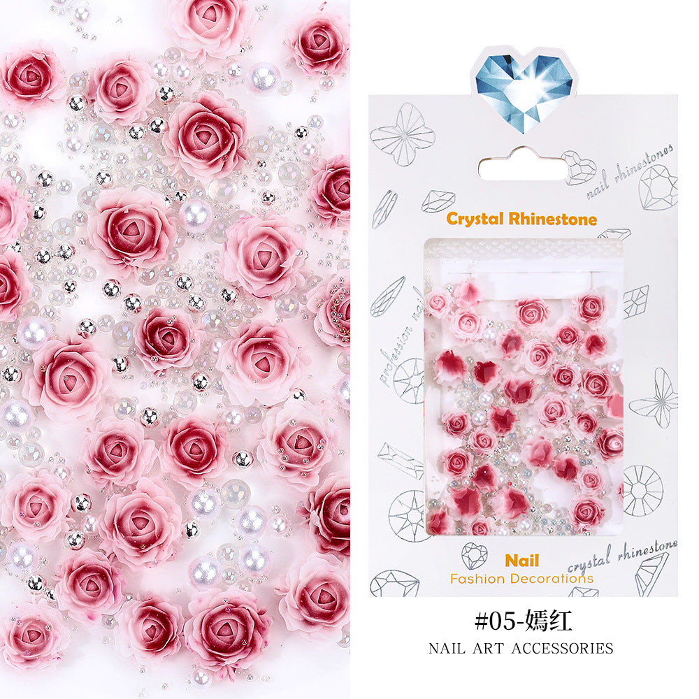 Décoration d'ongles créative en résine florale tridimensionnelle pour femmes, motif rose