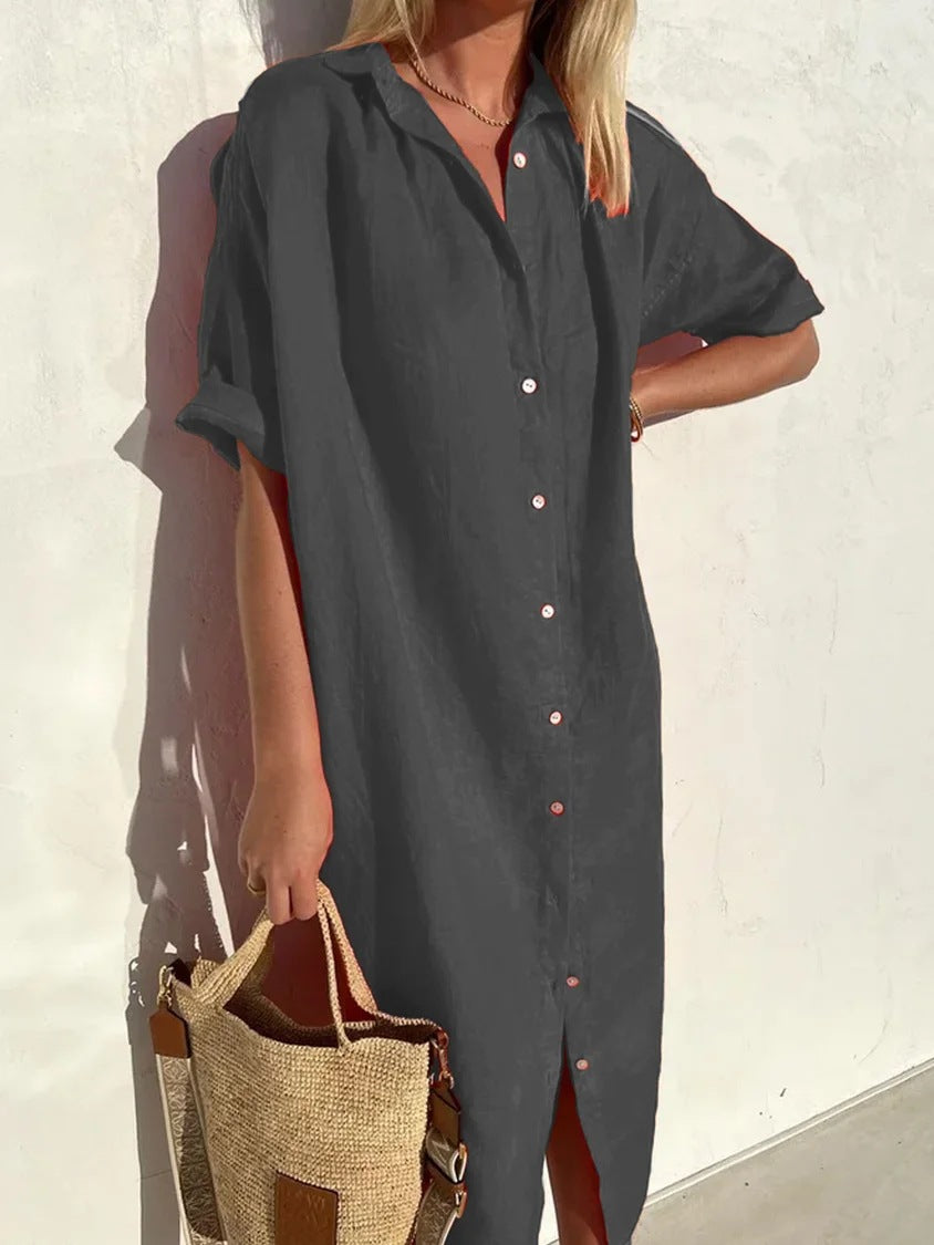 Vestido largo elegante informal de manga corta para mujer