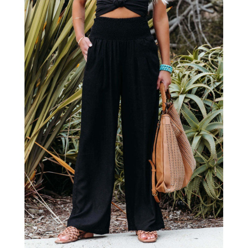 Pantalones anchos casuales de algodón y lino para mujer