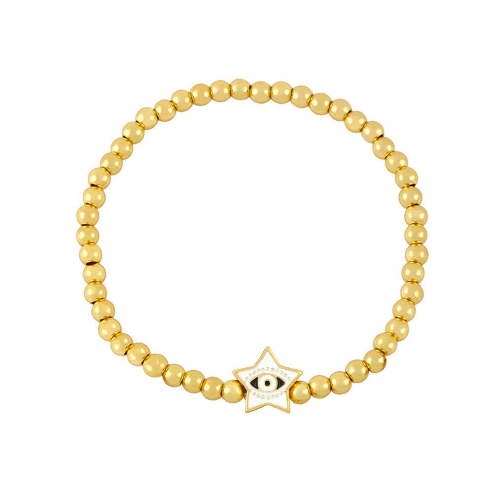 Pulsera de cuentas doradas con ojos de diablo y estrellas sencillas a la moda para mujer