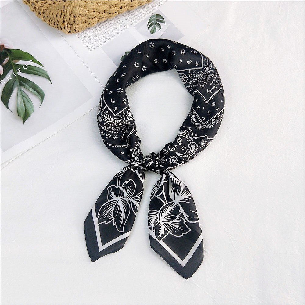 Fashion Printed Square Ribbon Tie Bag Handle Scarf