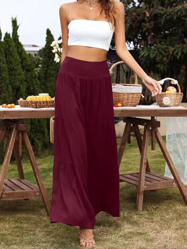 Summer Women Casual High Waist Cotton Linen Wide Leg Pants