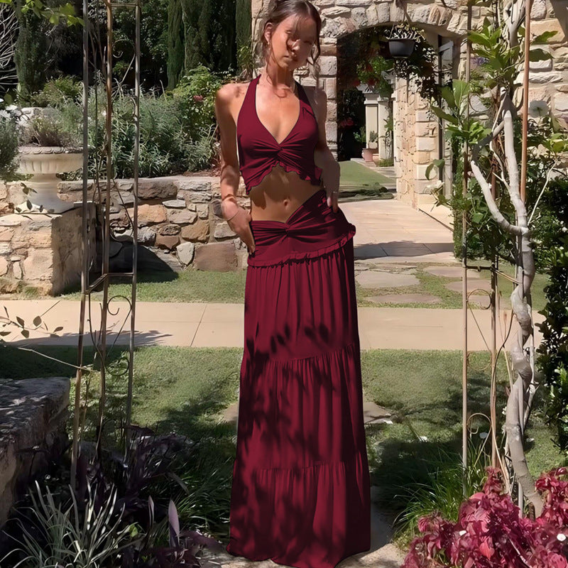Ensemble haut court sexy à col licou et col en V pour femme