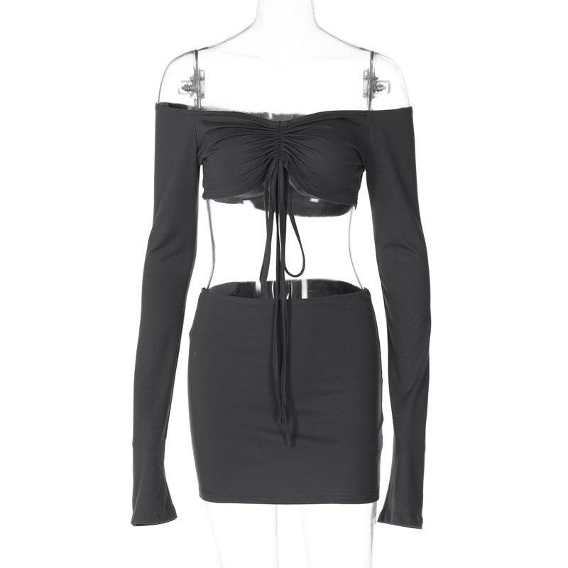Women Fashion Off Shoulder Crop Top and Tight Skirt Set