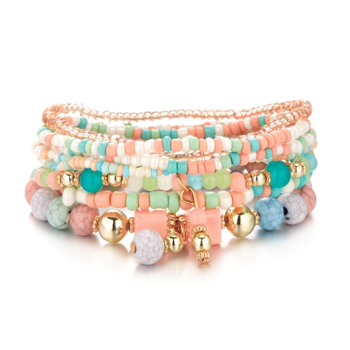 Conjunto de pulseras de cuentas multicapa bohemias para mujer