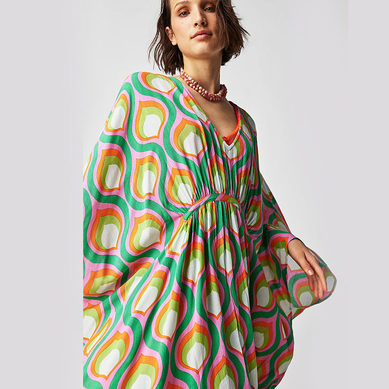 Women Fashion Casual Vacation Printed Long-Sleeve Cover-Up
