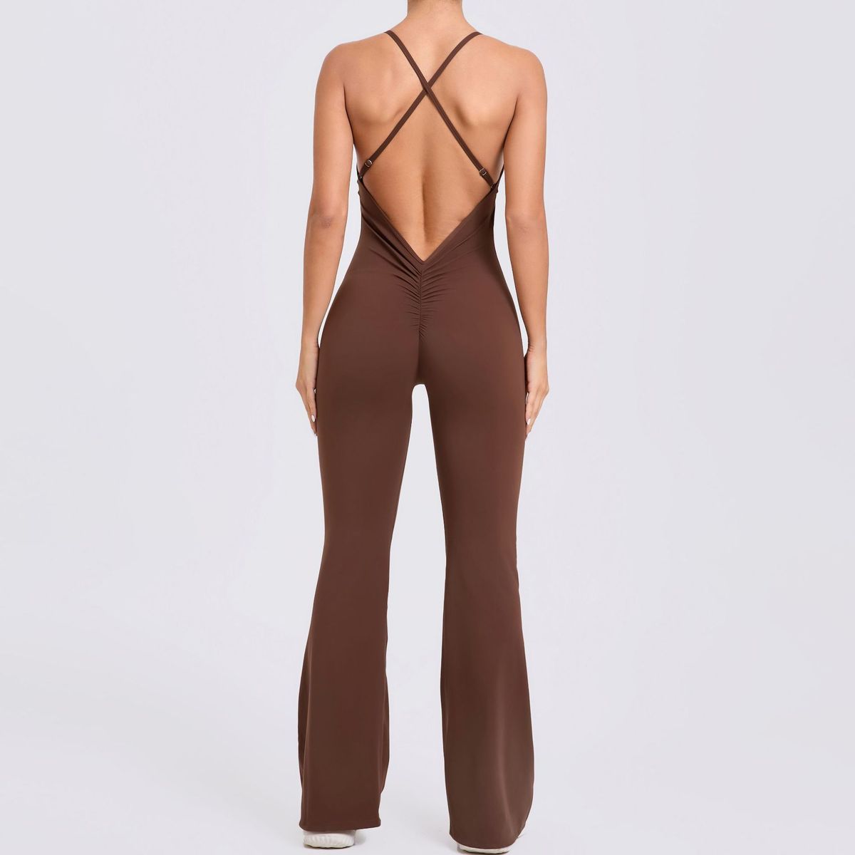 Adjustable Shoulder Strap Flared Yoga Jumpsuits for Women Cotton Blend