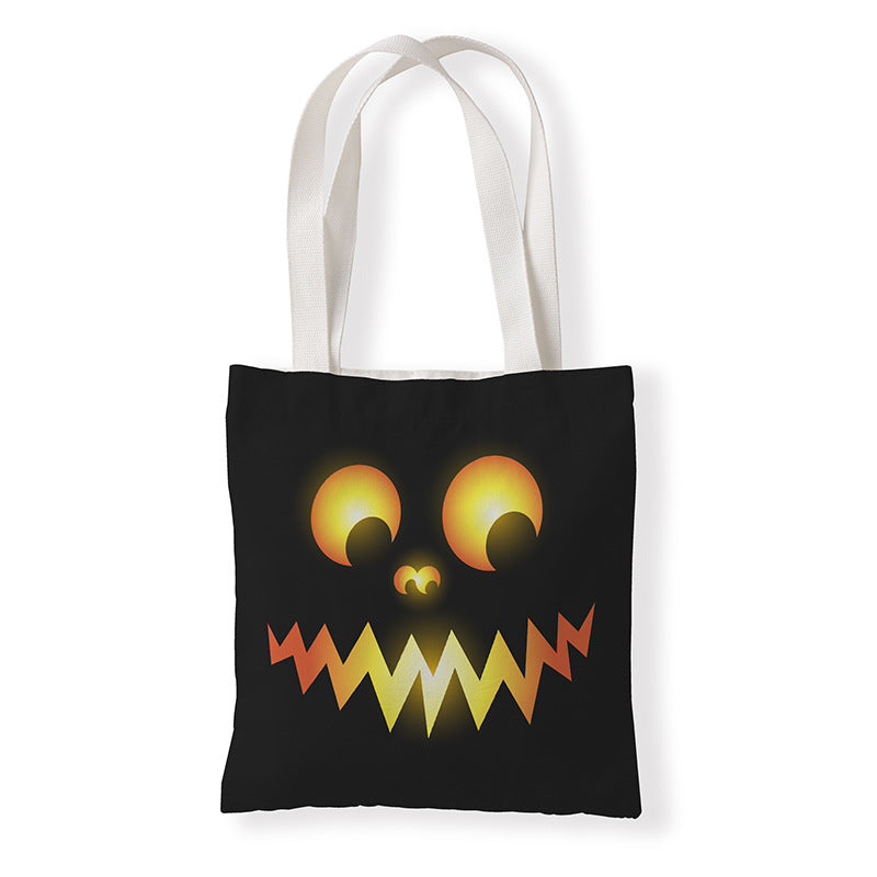 Bolsa de lona con estampado de calabaza divertida de dibujos animados de Halloween