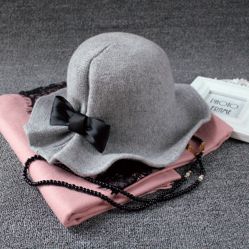 Sombrero fedora de lana con lazo para mujer