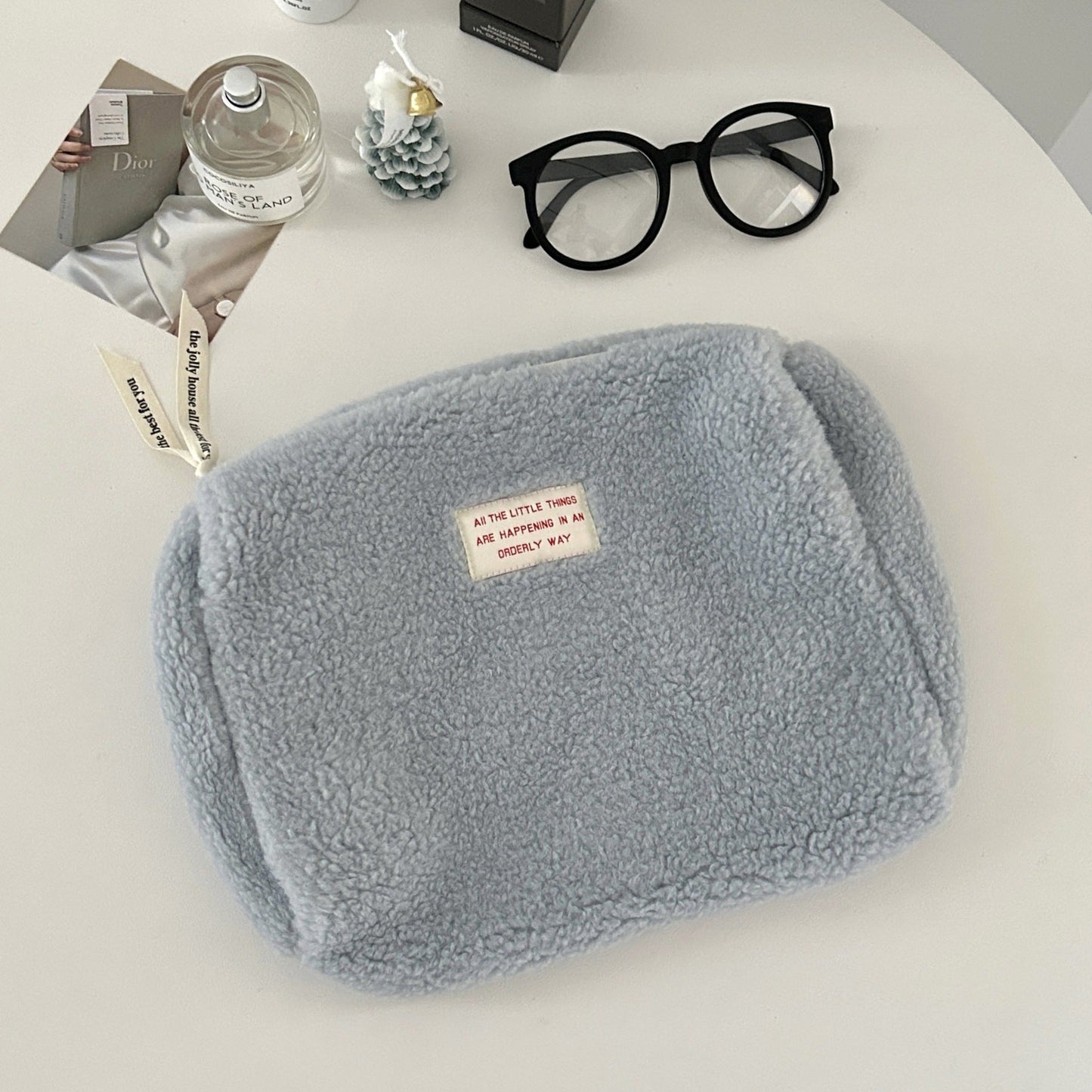 Bolsa de cosméticos portátil de gran capacidad de color sólido para mujer