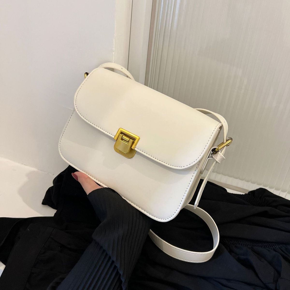 Bolso de hombro cuadrado pequeño de color liso a la moda para mujer