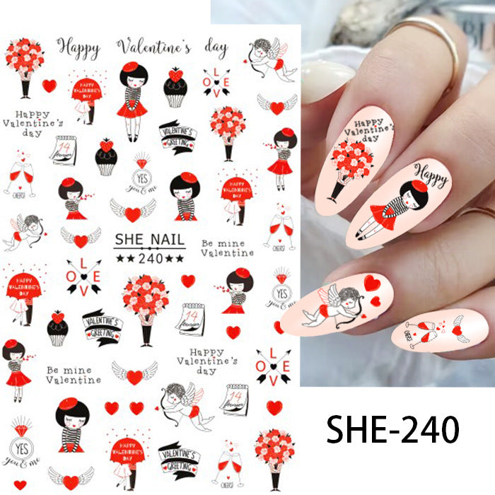 Pegatinas de uñas con diseño de amor para San Valentín