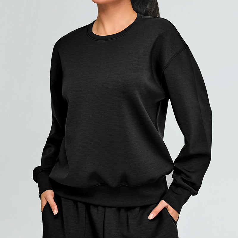 Sudadera informal sencilla de manga larga en color liso para mujer