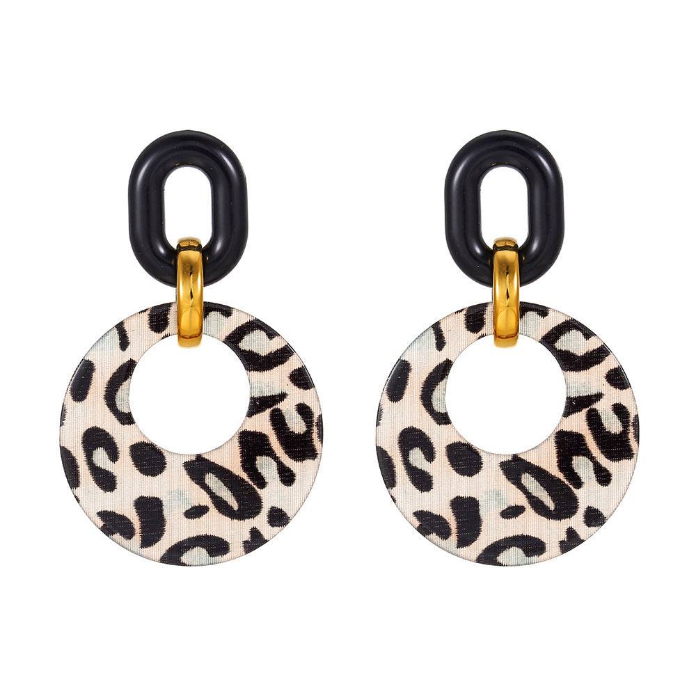 Women Fashion Exaggerated Leopard Round Ear Ring Earrings
