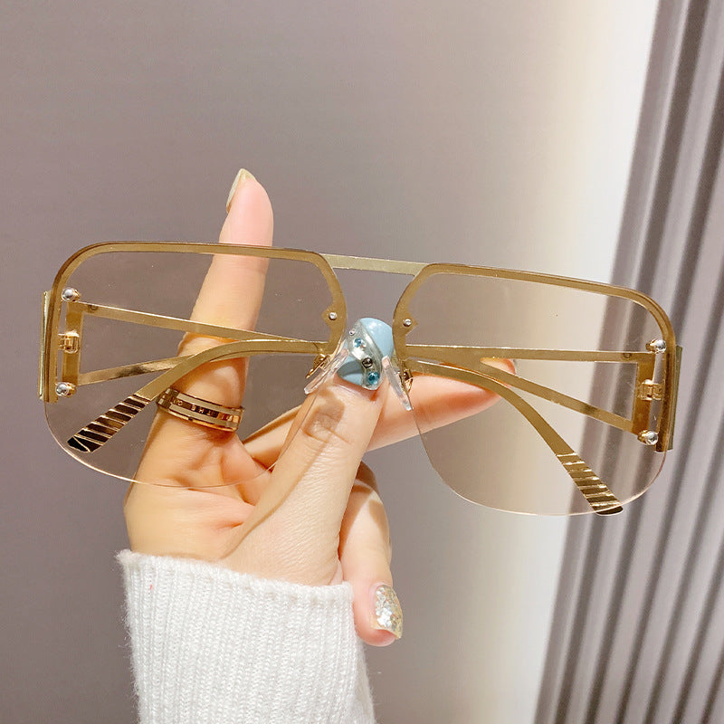 Lunettes de soleil à demi-monture en métal pour femmes, protection UV, simples et tendance