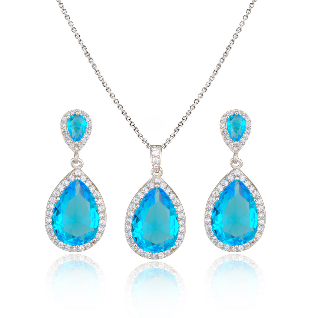 Women Jewelry Water Drop Zircon Necklace Earrings Set Fashion Statement