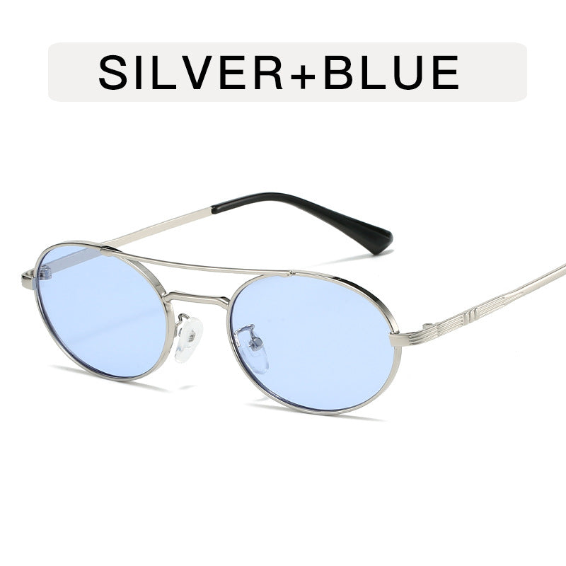 Fashion Personalized Small Frame Metal Double Beam Oval Sunglasses