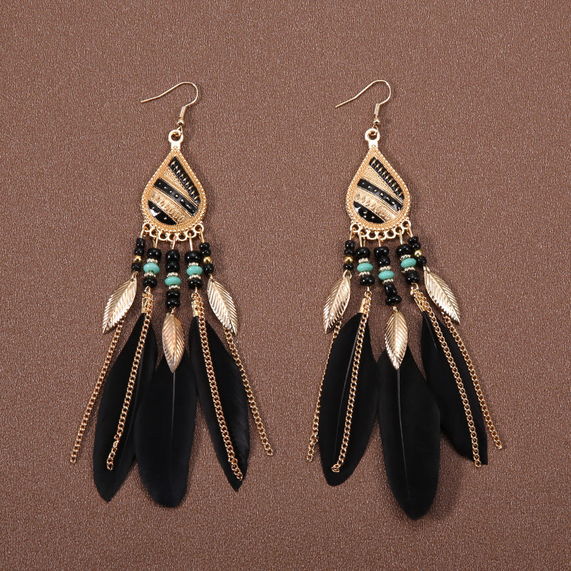 Bohemian Ethnic Style Retro Tassel Feather Earrings