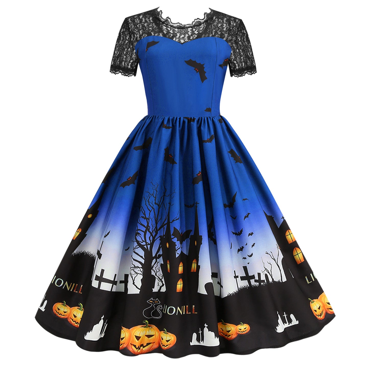 Robe en dentelle décontractée à imprimé citrouille d'Halloween pour femme