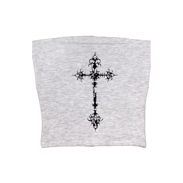 Camisola tubo estilo gótico punk con estampado cruzado para mujer