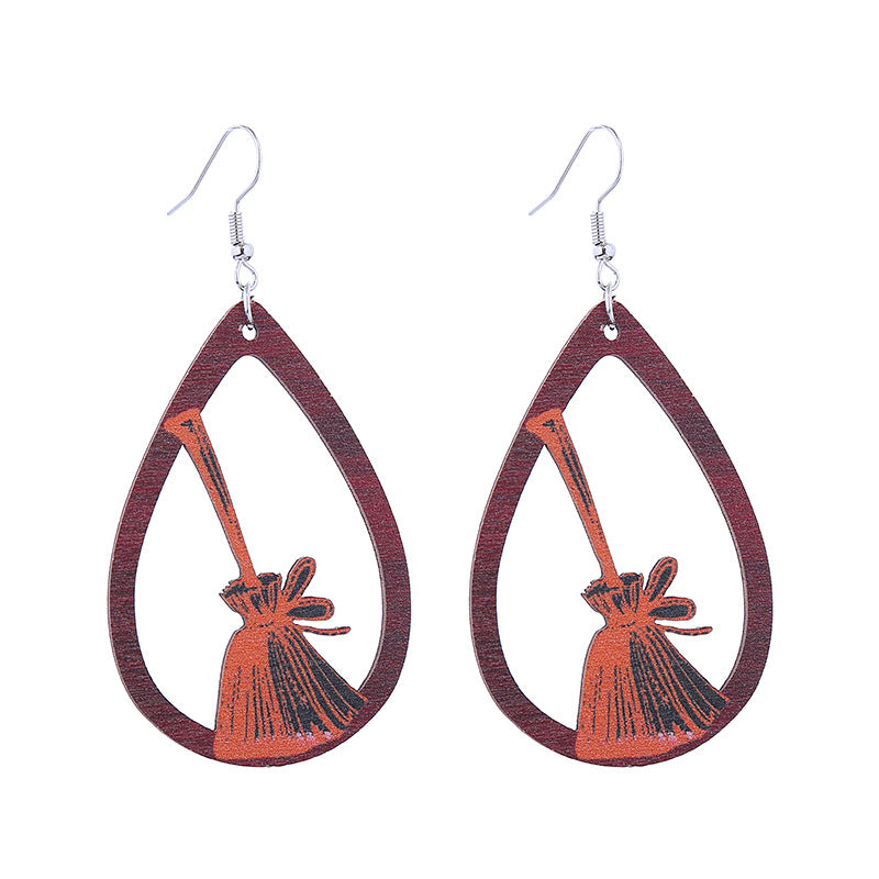Halloween Women Funny Horror Ghost Witch Wooden Earrings