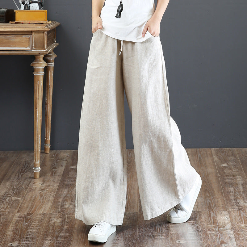 Women Fashion Casual Solid Color Cotton Linen Pants
