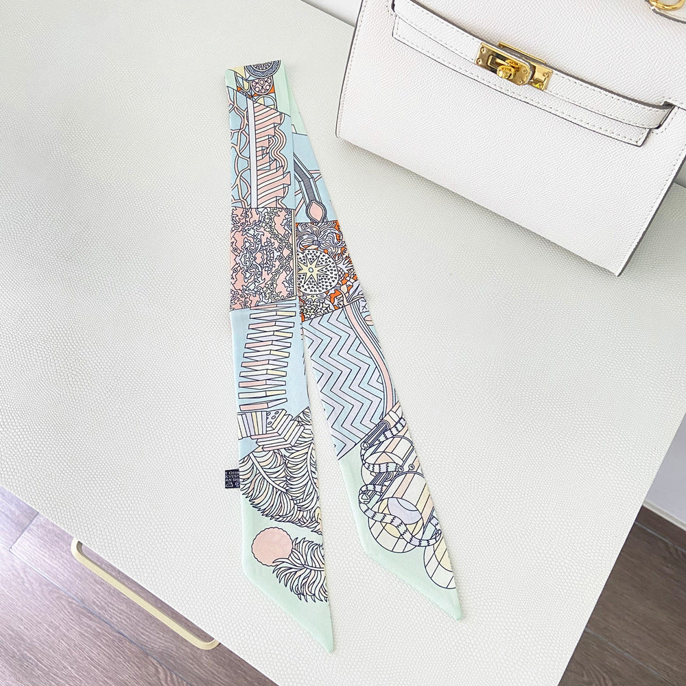Écharpe à poignée de sac à ruban imprimé à motif géométrique tendance