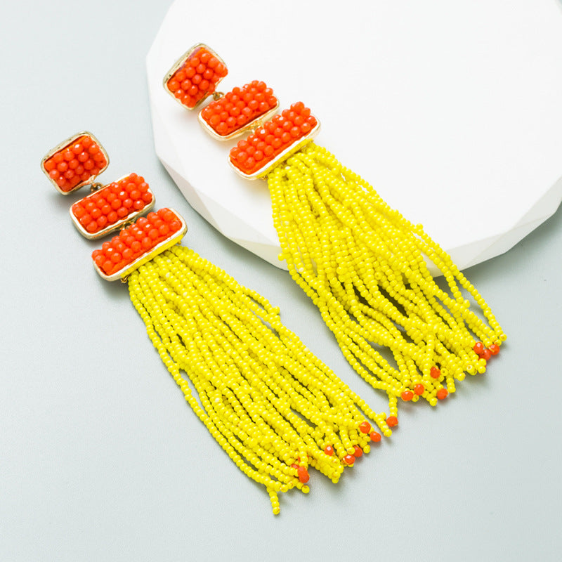 Pendientes largos de cuentas estilo bohemio para mujer