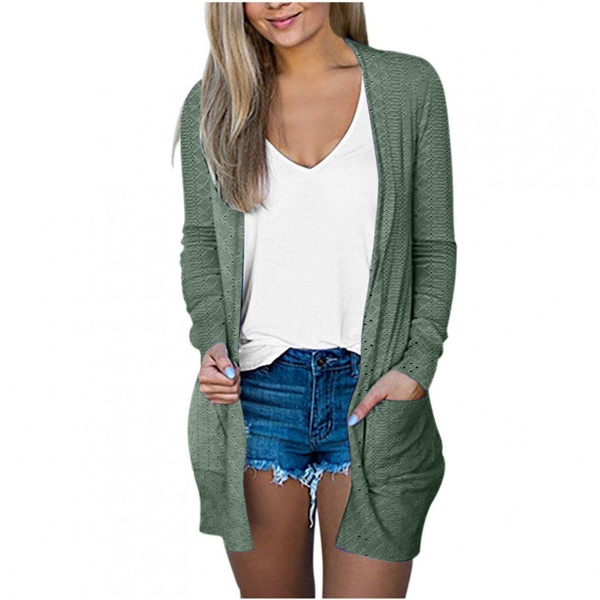 Manteau décontracté à manches longues pour femme, couleur unie