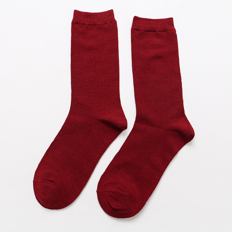 Calcetines de algodón apilados para mujer, color liso, grosor medio