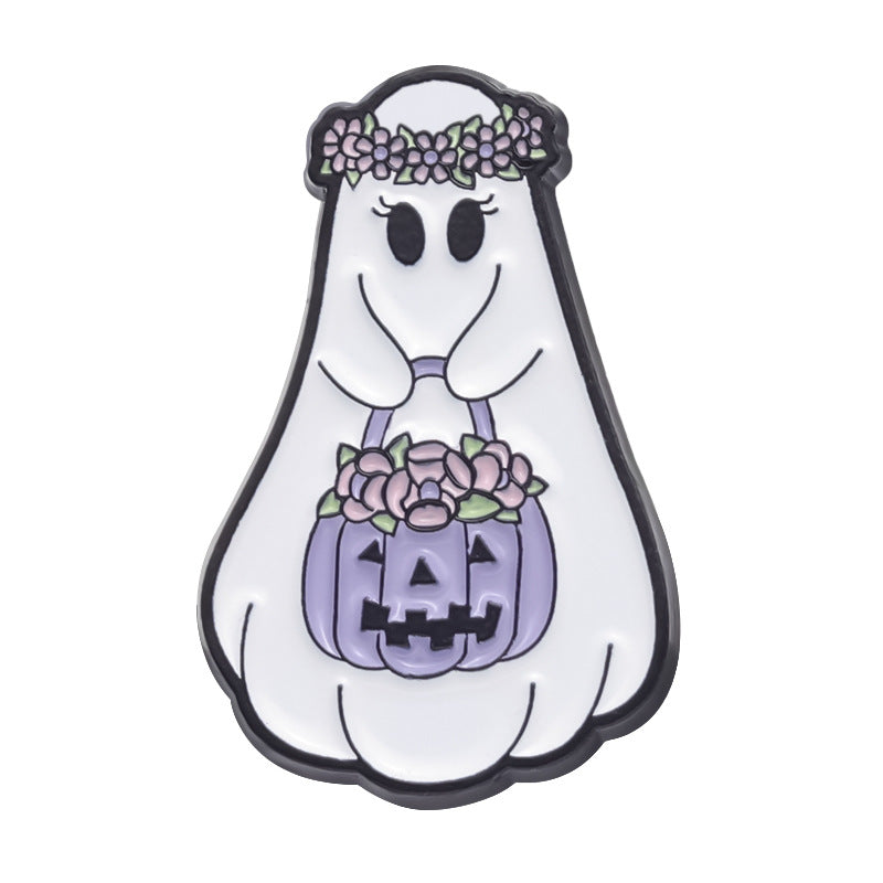 Gothic White Funny Ghost Brooch Halloween Pumpkin Metal Badge