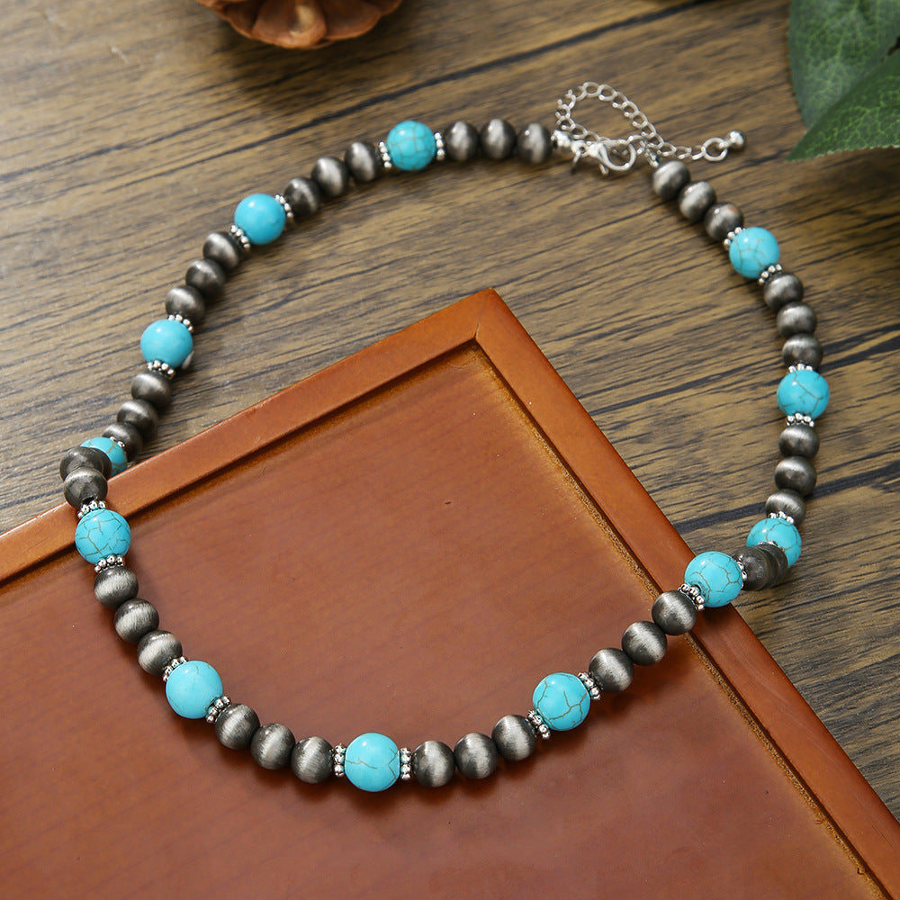 Collar de cuentas turquesas de moda para hombre