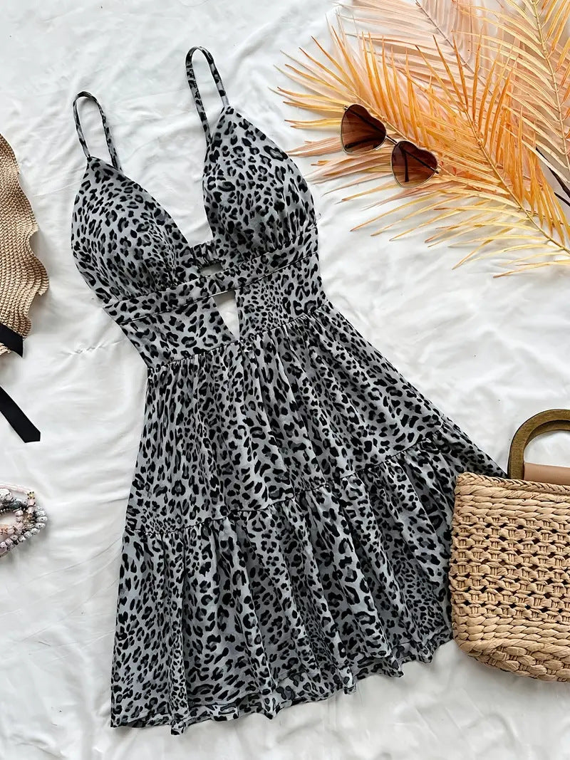 Traje de baño sin mangas de leopardo sexy de moda para mujer
