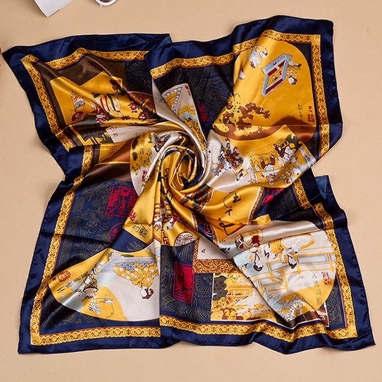 Women Fashion Printed Large Square Silk Scarf Floral Pattern Elegant Accessory