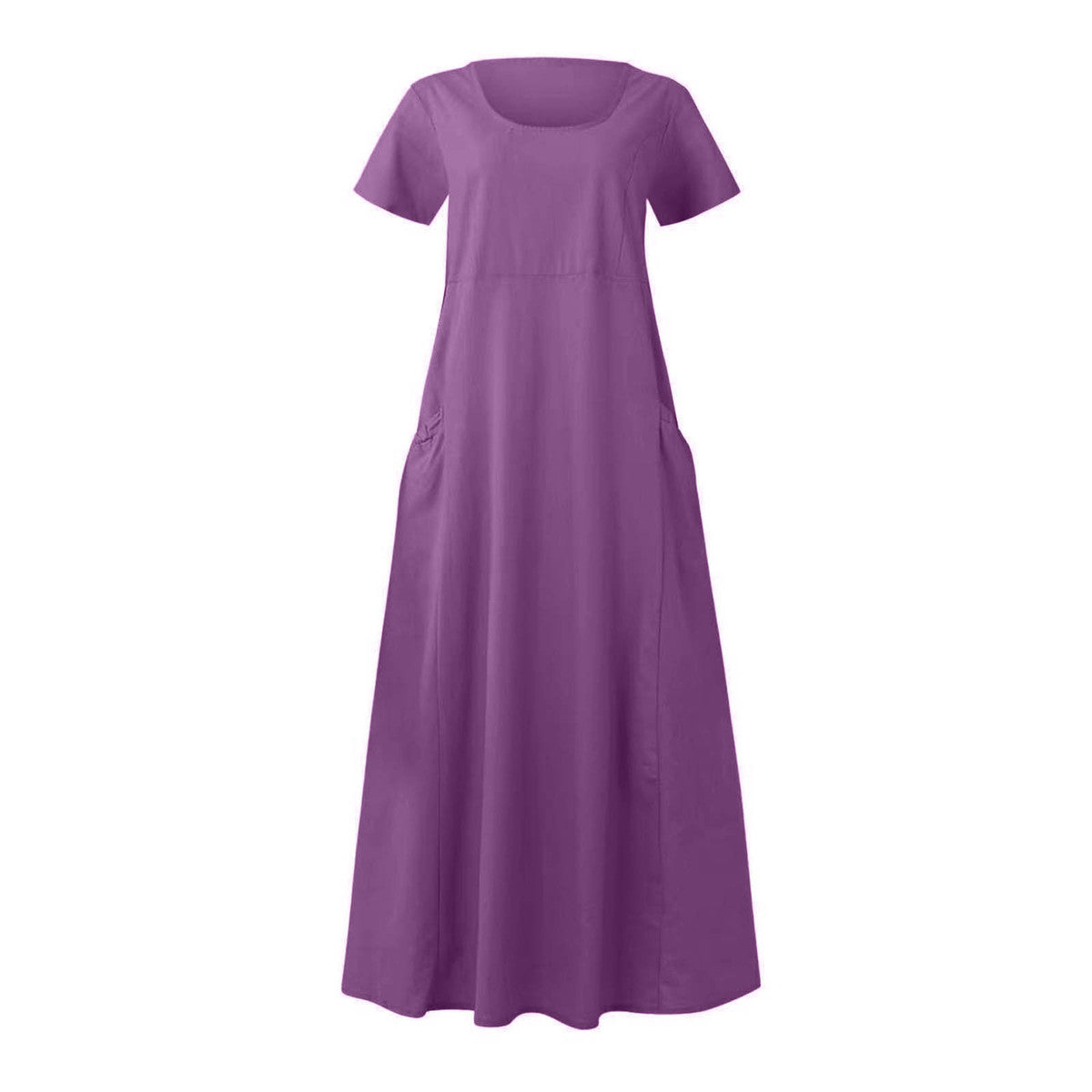 Robe décontractée en coton et lin de couleur unie pour femme