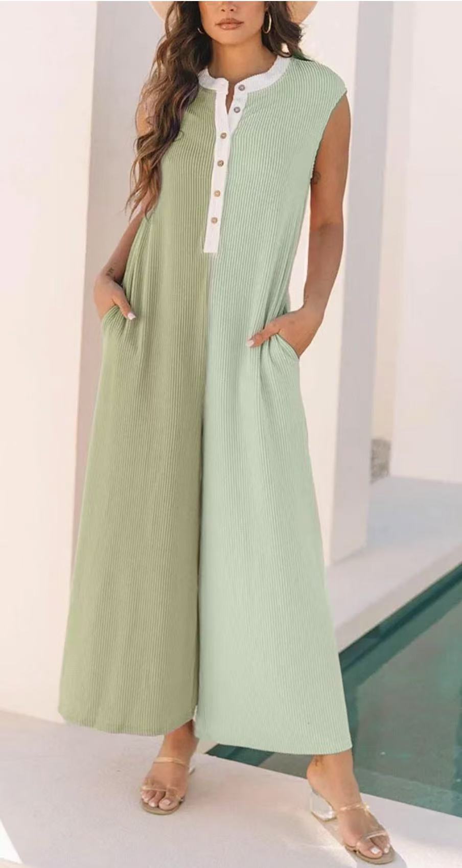 Women Fashion Casual Colorblock Sleeveless Jumpsuit