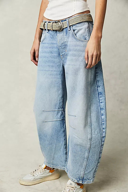 Pantalones vaqueros holgados informales de algodón y poliéster con estilo para mujer