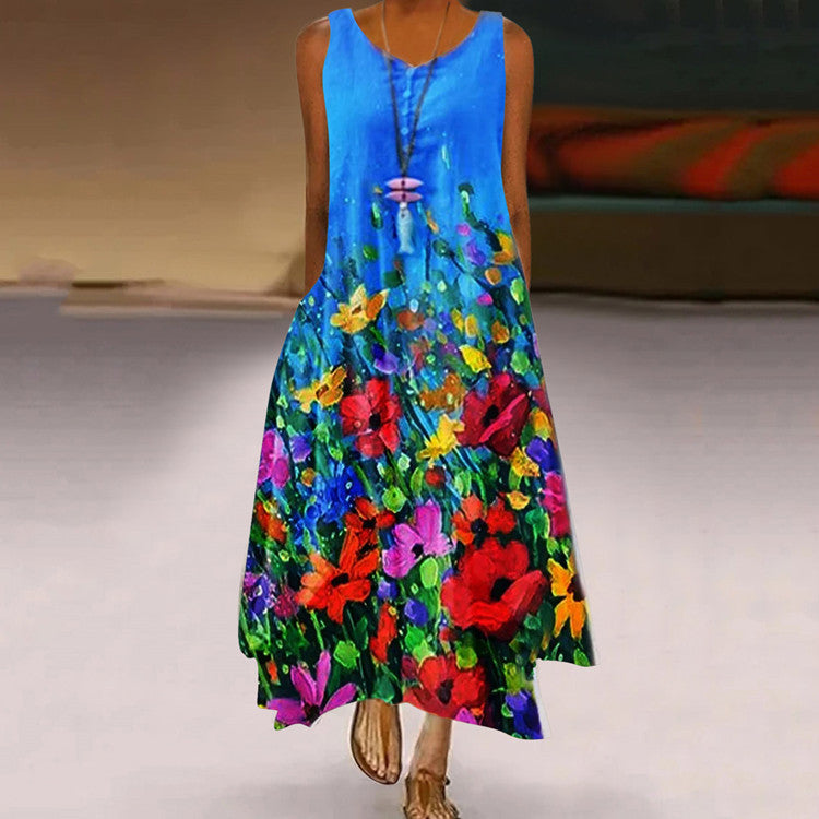 Vestido largo con estampado floral sin mangas estilo bohemio para mujer