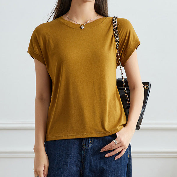 Camiseta informal de manga corta de color liso para mujer