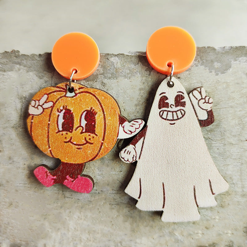 Halloween Women Funny Pumpkin Ghost Spider Earrings